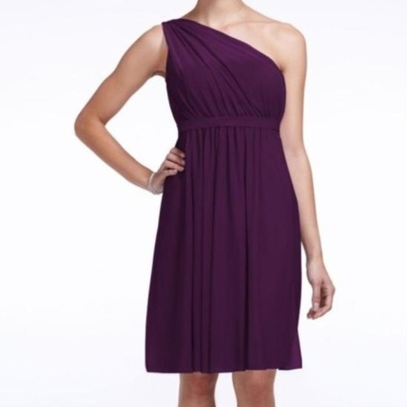 David's Bridal Plum Bridesmaid Dress One Shoulder - Picture 4 of 4
